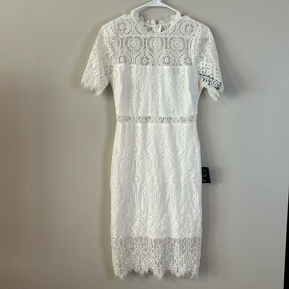 Lulus Remarkable White Sheer Lace Short Sleeve Mini Dress